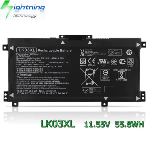 Batería HP LK03XL modelo 916368-541
